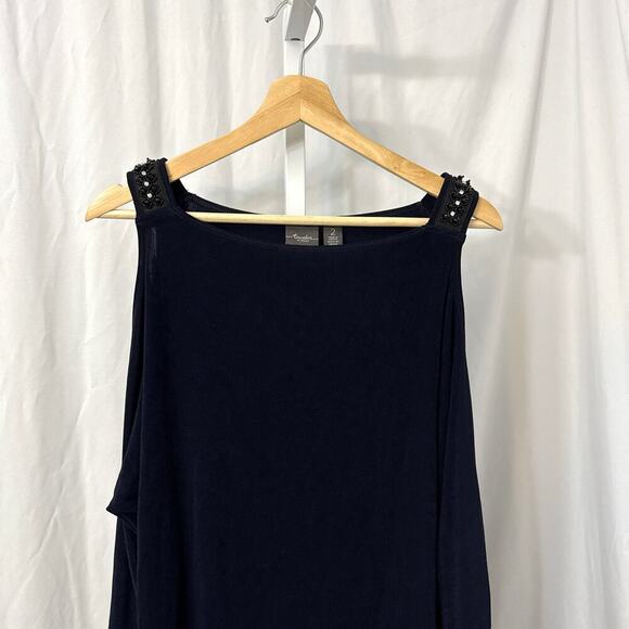 Chicos Travelers Tunic Top Large Size 2 Navy Blue Cold Shoulder - Picture 5 of 11